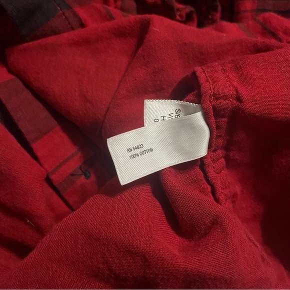 Gap Red Black Plaid Ruffle Cotton Button Up Shirt - Picture 6 of 6
